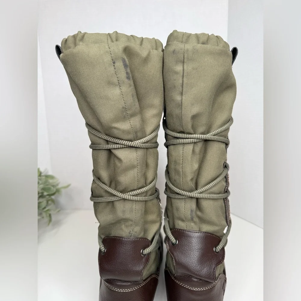 Lands End Women's Green Quilted Tall Outdoor Winter Fleece Lined Boots Size 6
